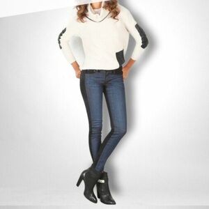Rag & Bone Lamb Leather + Jean Combo Skinny Pant, Blue, Black, Size 28